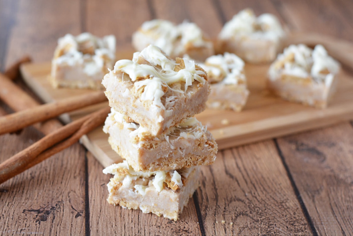 Stacked cinnamon white chocolate chip bars