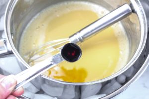 Adding in vanilla to the ice cream mixture