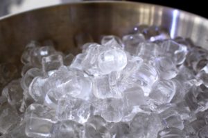 bowl with ice cubes