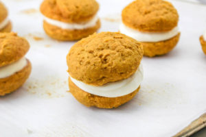 Tops pressed down onto the cream cheese icing