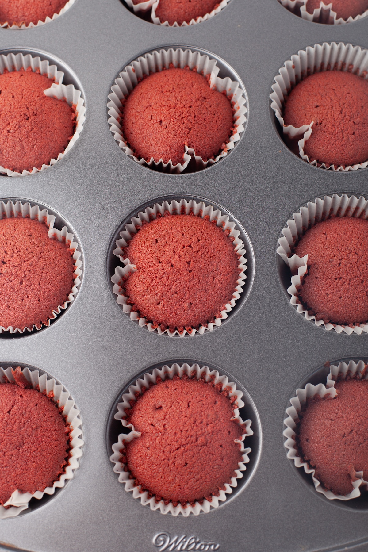 baked red velvet cupcakes just out of the oven