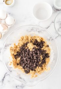 chocolate chips folded into the cookie dough batter