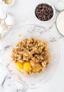 eggs and vanilla added to the creamed butter and sugar