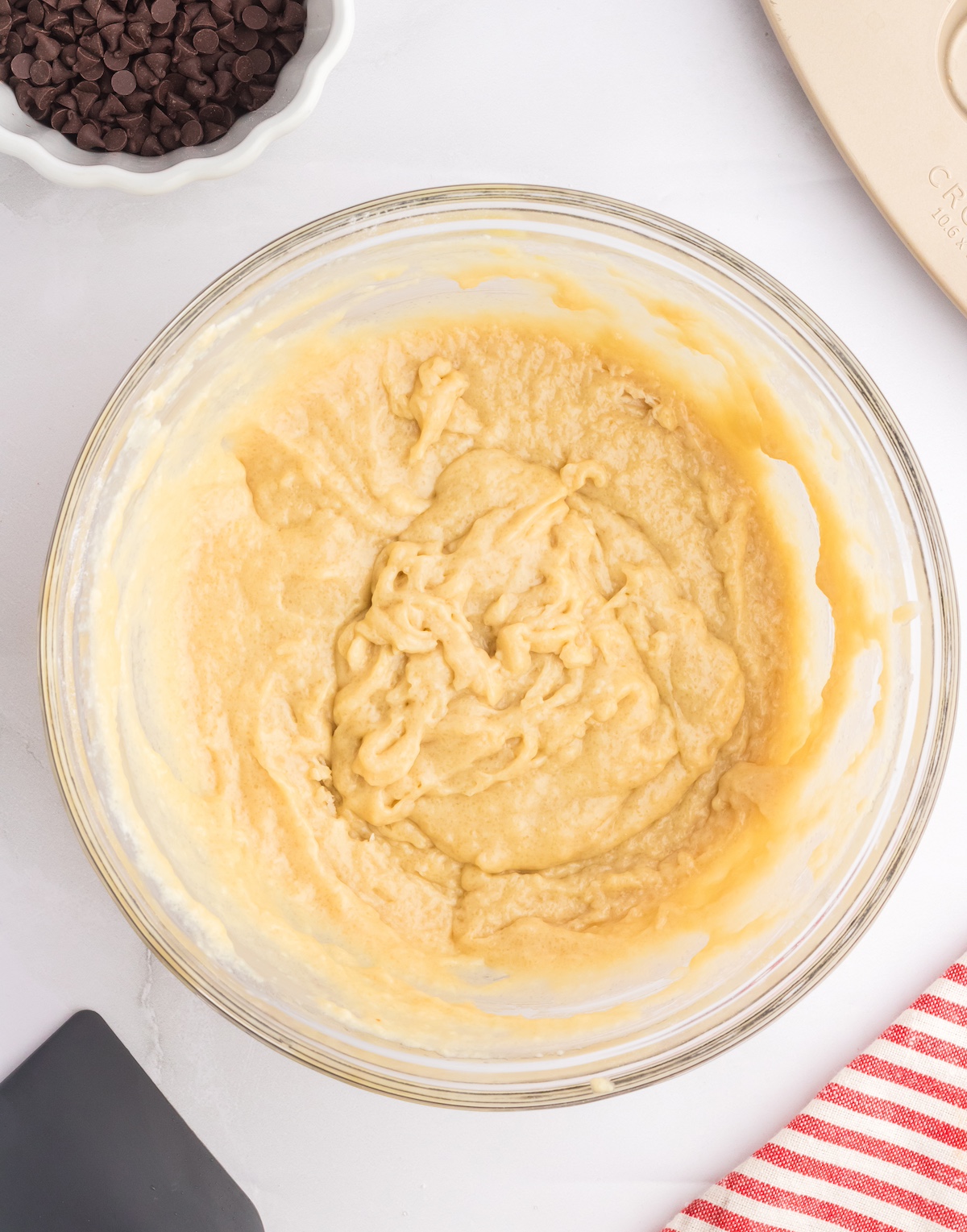 wet and dry muffin ingredients combined to make batter