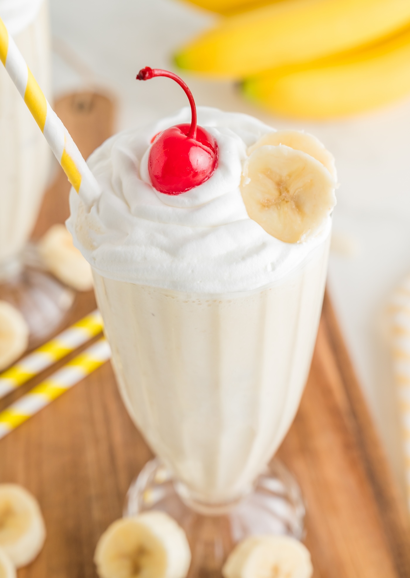 banana milkshake with a cherry on top