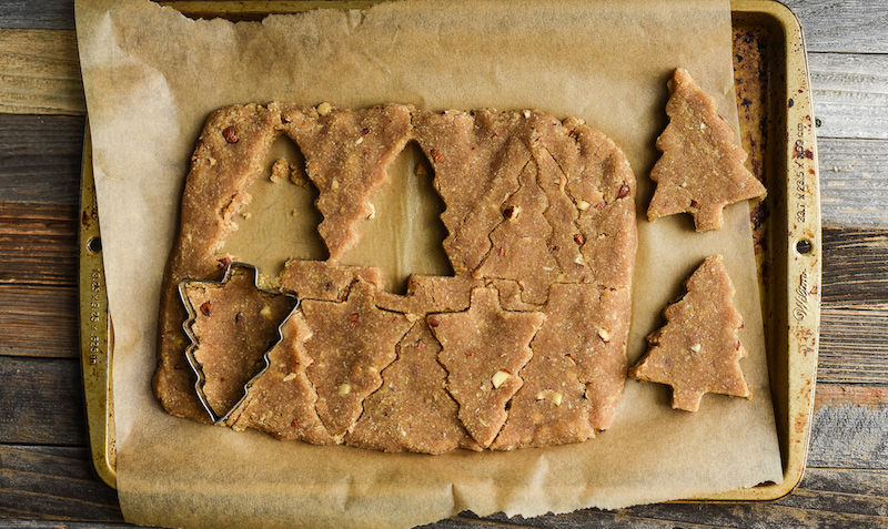 trees cut out of the almond flour dough