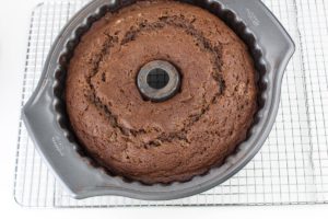 baked chocolate bundt right out of the oven