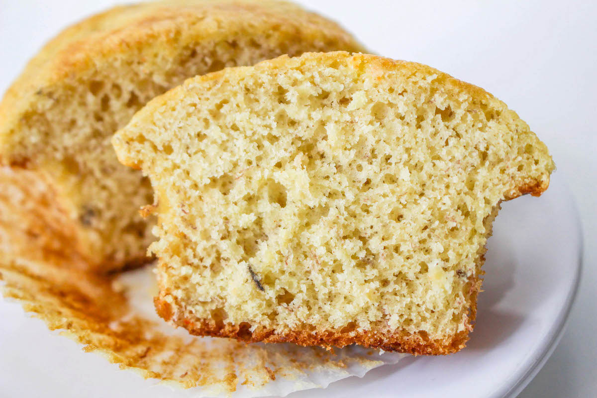 banana muffin cut in half