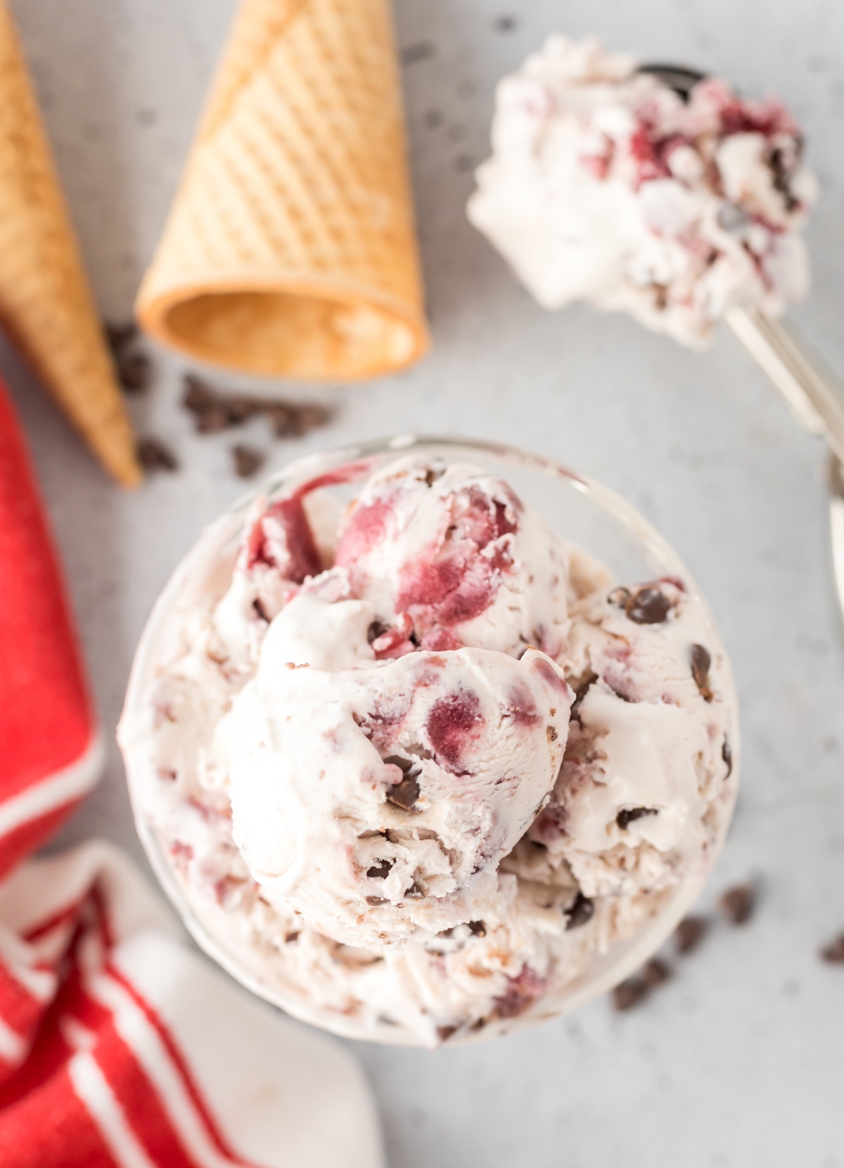 cherry ice cream with chocolate