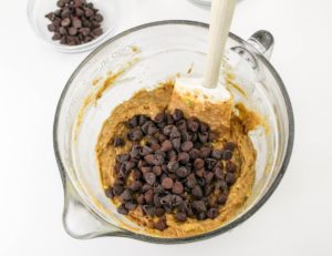 chocolate chips folded into the batter
