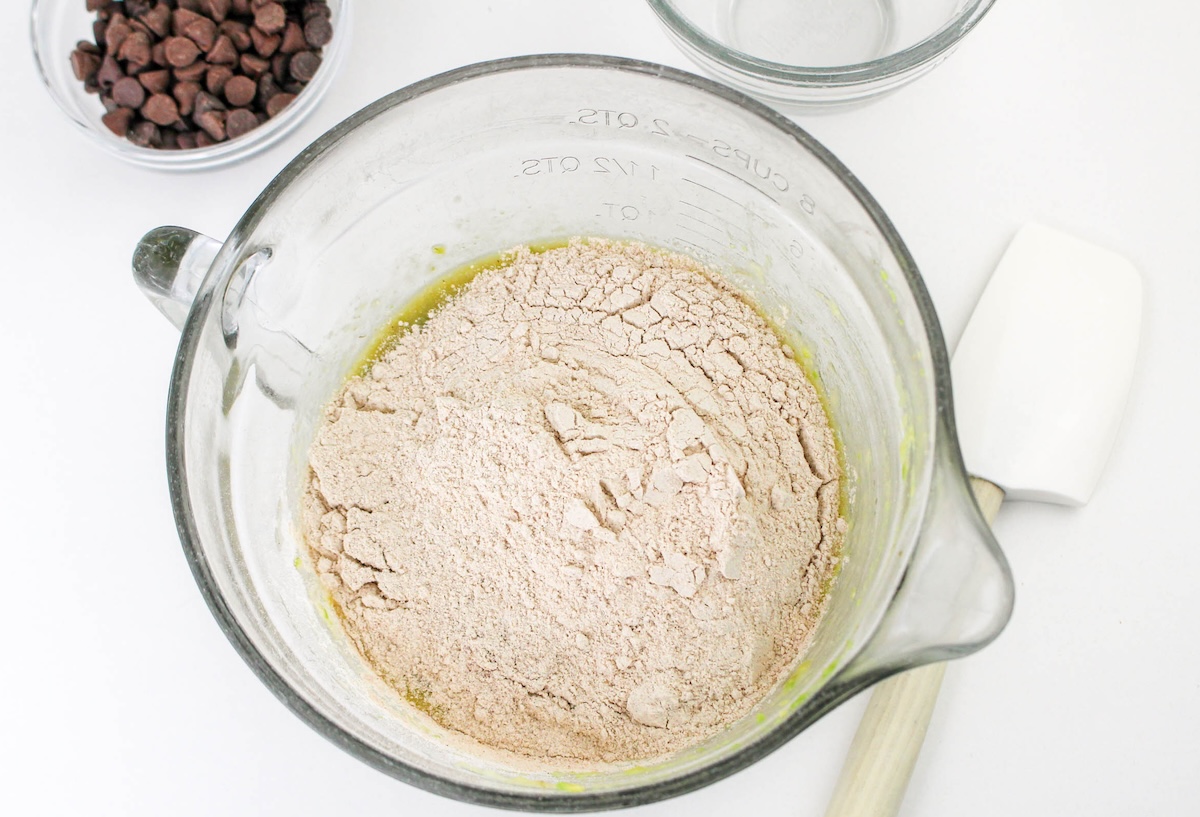 dry ingredients added to the wet bread mixture