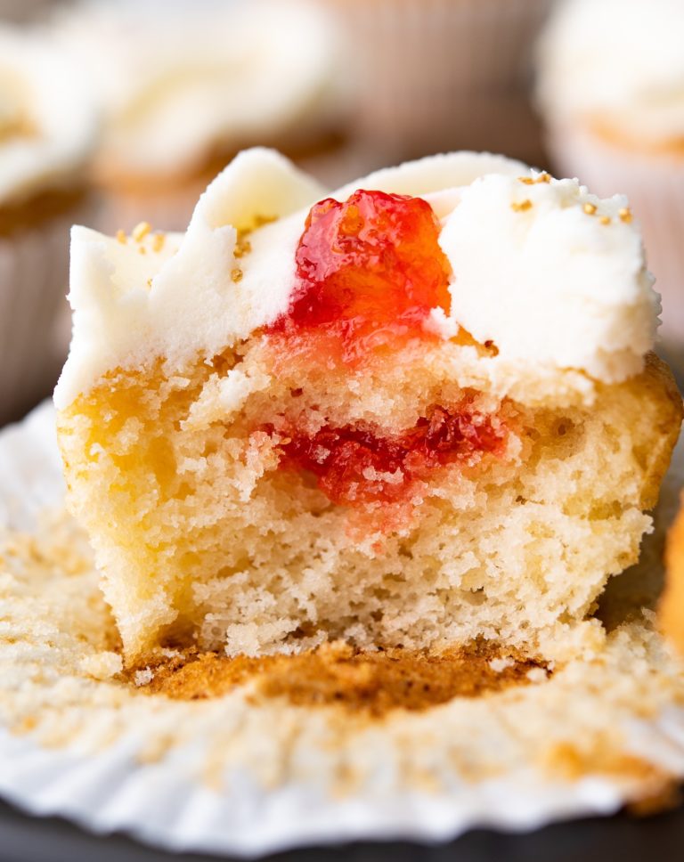 Fuffy Jam Filled Cupcakes with Buttercream Frosting