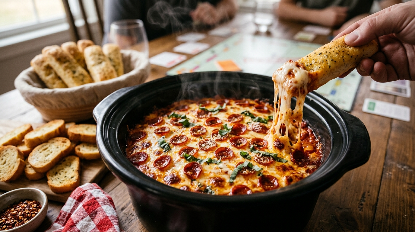 Pepperoni pizza dip, one of the easiest crockpot dips