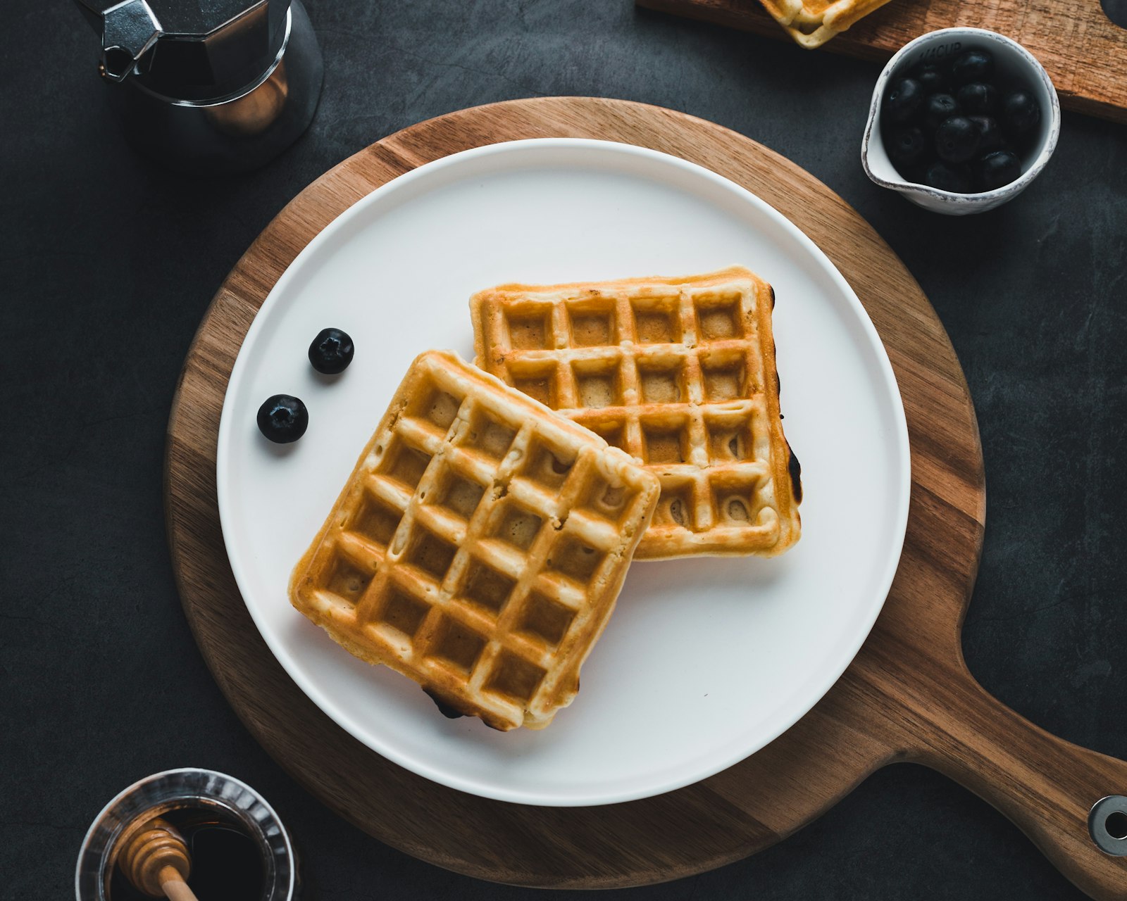 Golden Belgian waffles with blueberries