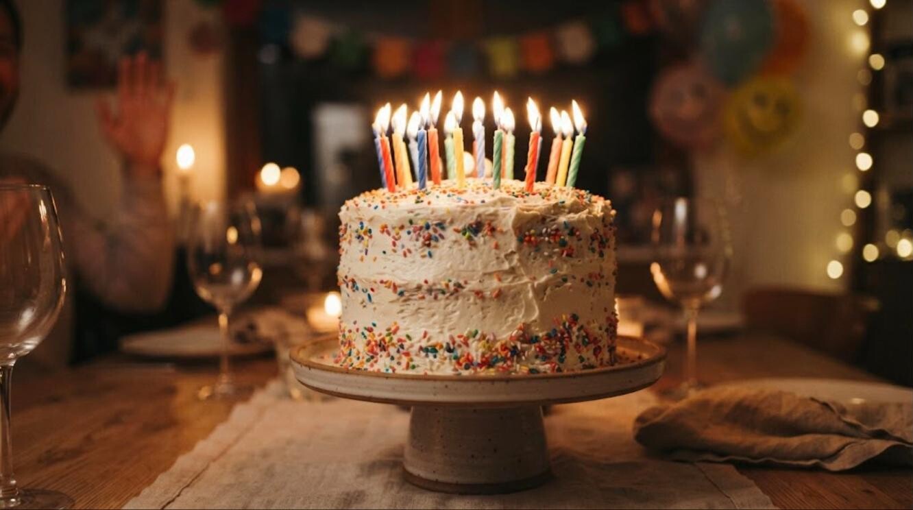 Birthday cake recipes: sprinkle vanilla cake with lit candles