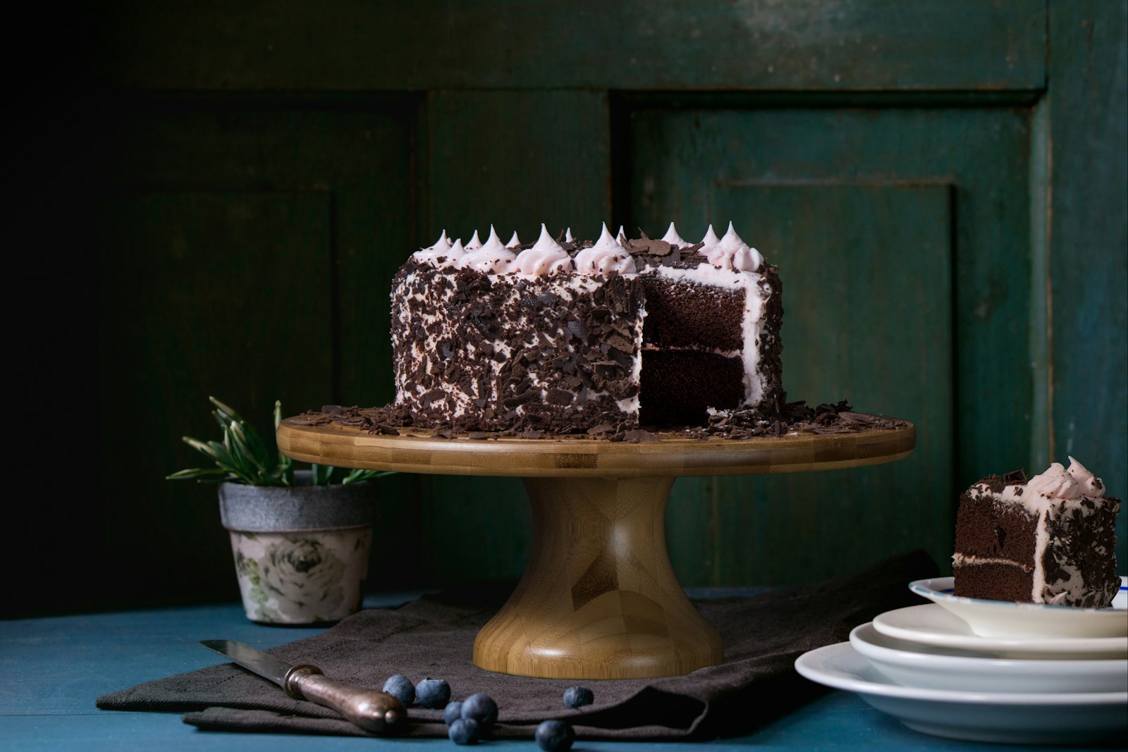 Black forest cake on a cake stand