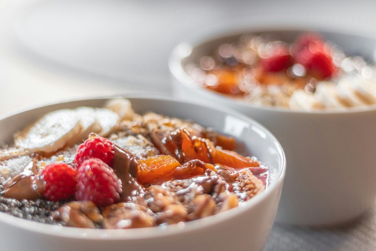 Bowl of oatmeal topped with fresh fruit