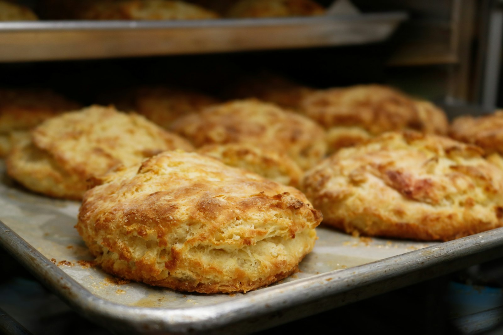 Cheddar biscuits on a baking sheet