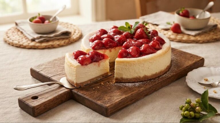 Cheesecake recipes: New York cheesecake with strawberry topping