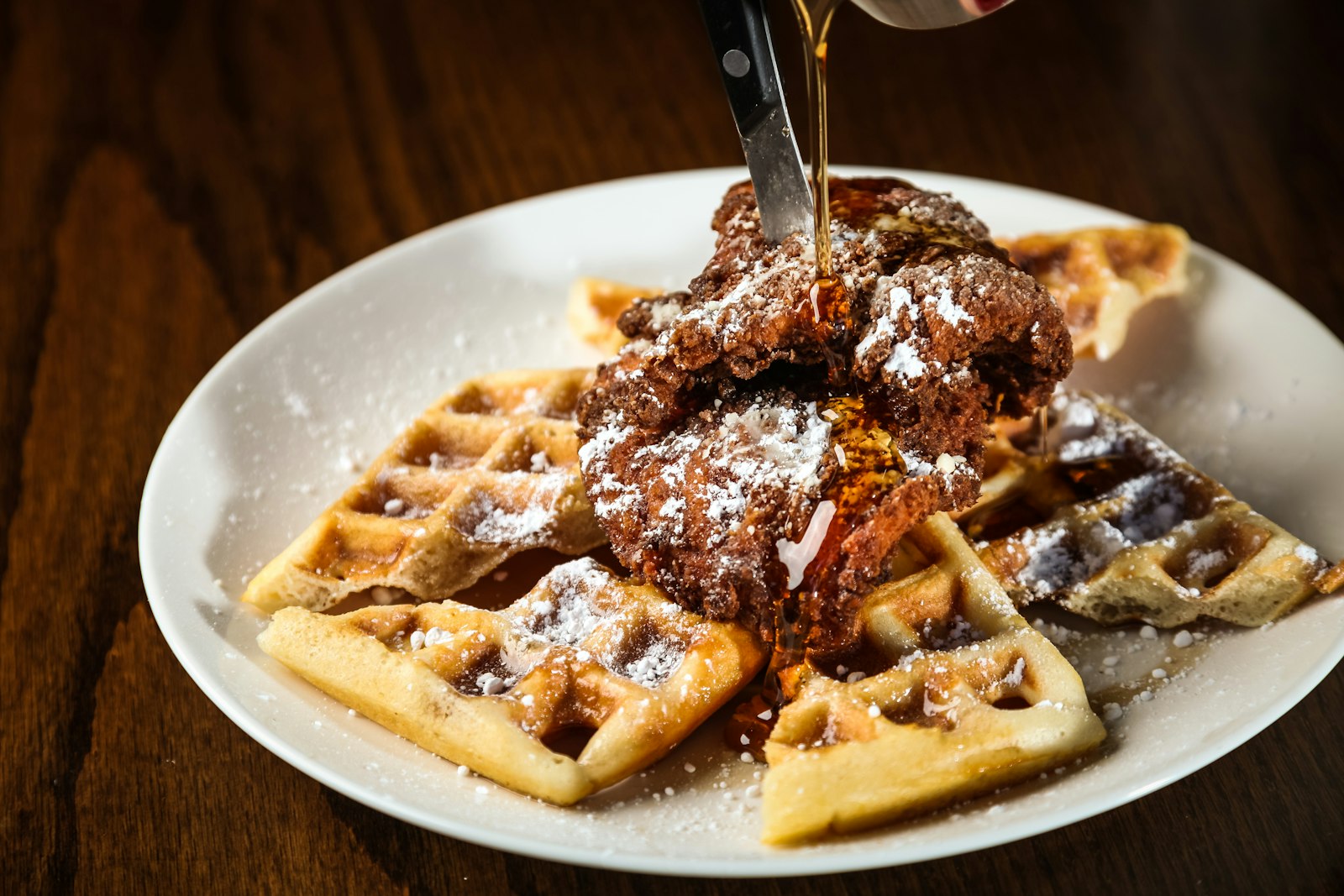 Fried chicken and waffles with syrup