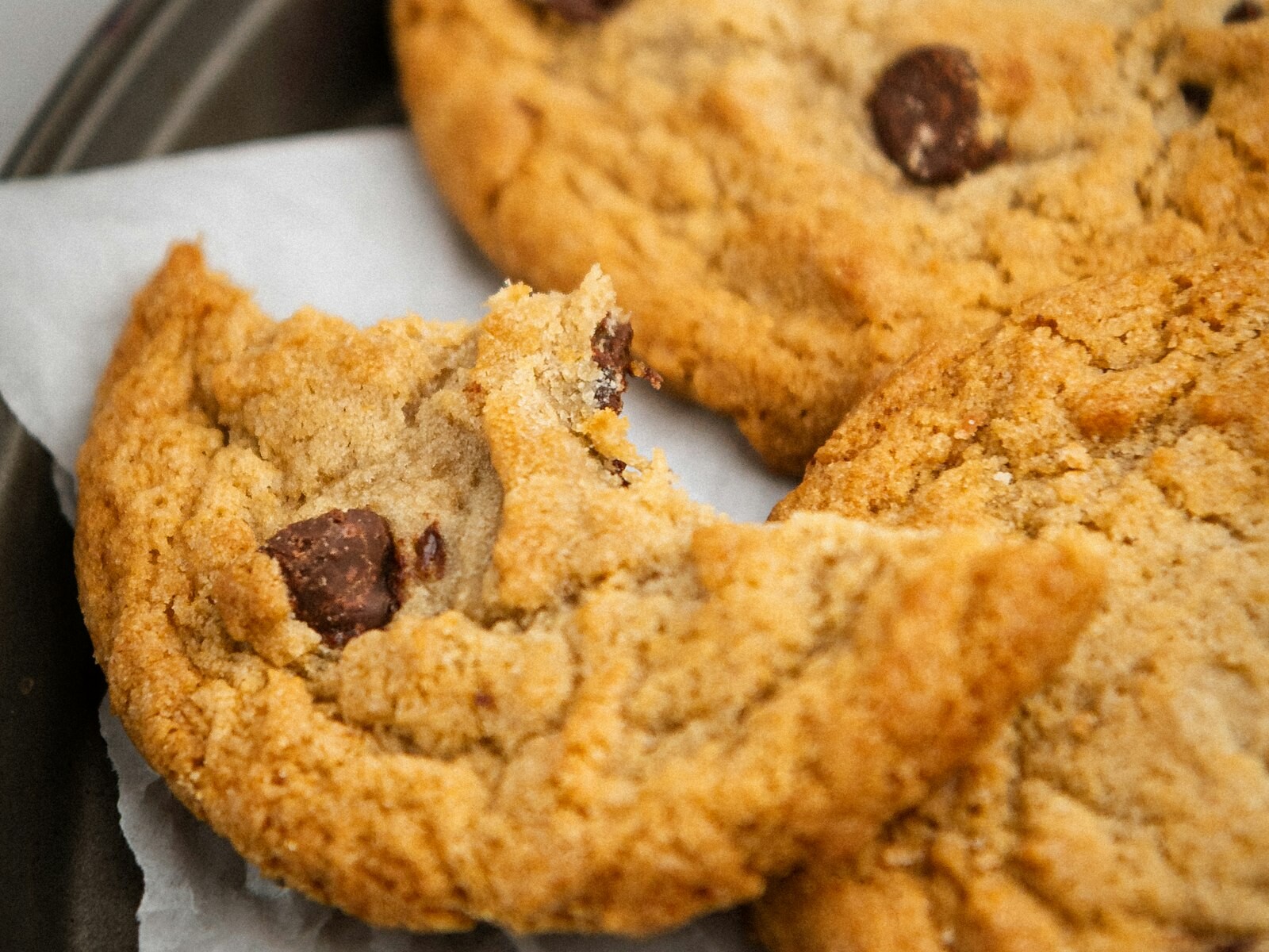 Freshly baked chocolate chip cookies