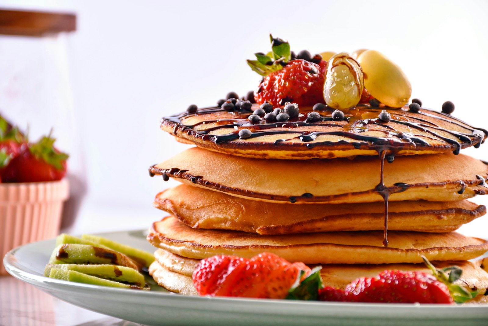 Chocolate pancakes with fruit