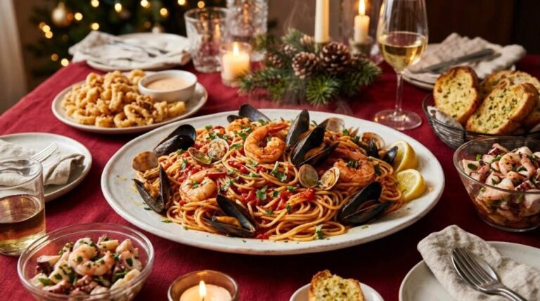 Christmas Eve dinner: Feast of the Seven Fishes seafood spaghetti platter