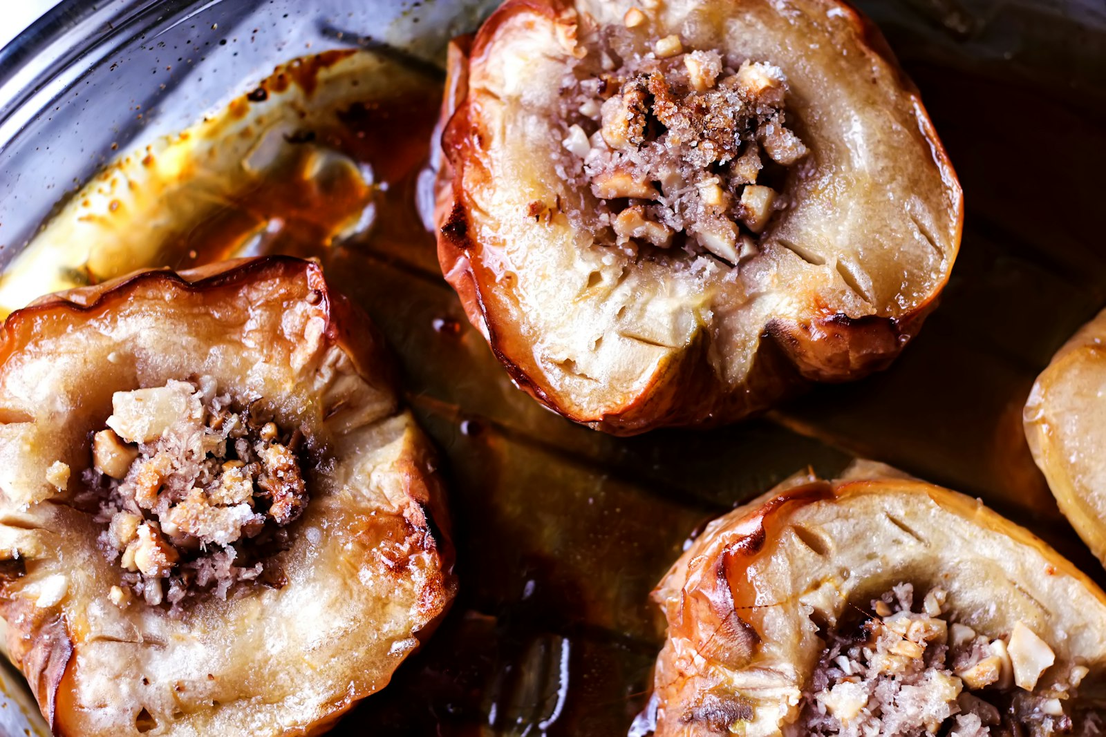 Cinnamon baked apples with nuts, one of our favorite low sugar desserts