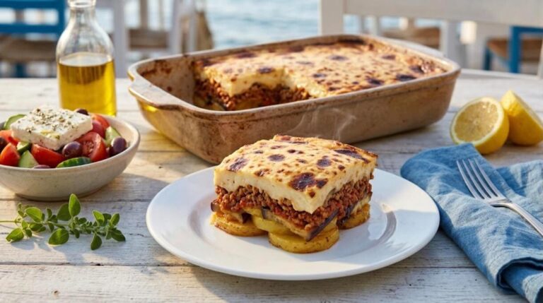 Greek dinners: baked moussaka with a golden bechamel top