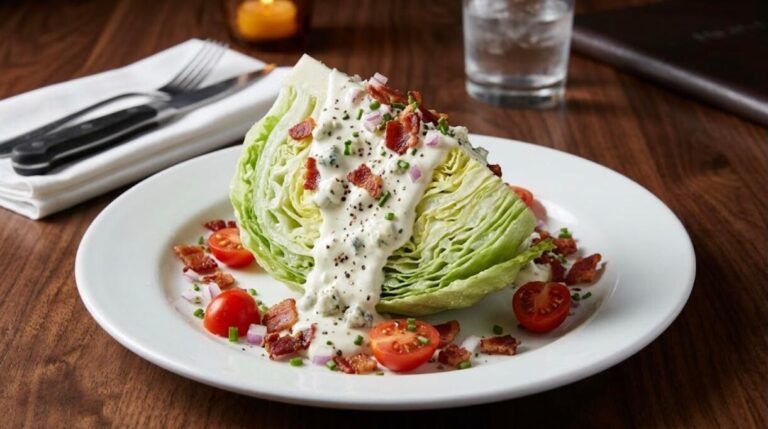 Steakhouse wedge salad with blue cheese dressing, bacon and cherry tomatoes