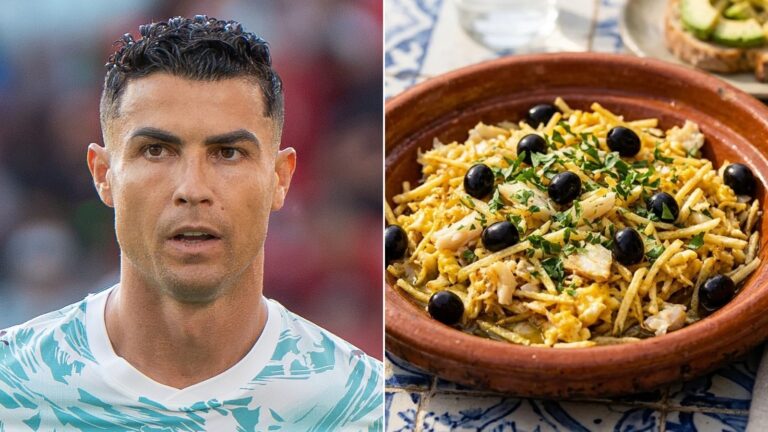 Real photo of Cristiano Ronaldo next to a dish of bacalhau a Bras from the Ronaldo diet