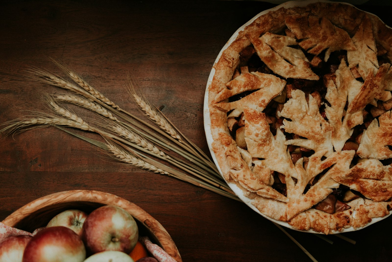 Lattice topped fruit pie on a wooden table