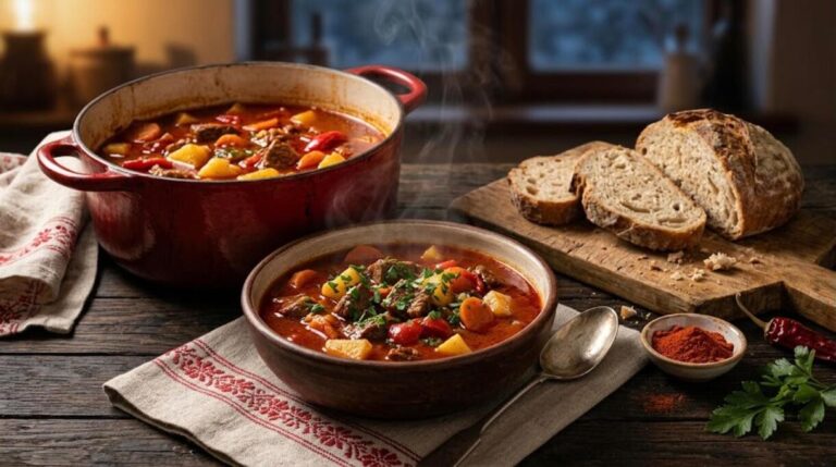 Eastern European dinners: Hungarian beef goulash with crusty bread