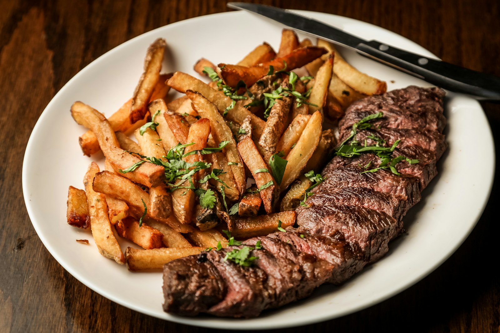 Steak frites, a classic French dinner of steak and fries