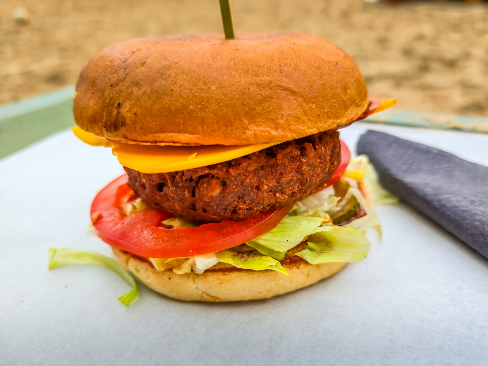 Black bean burger with lettuce and tomato