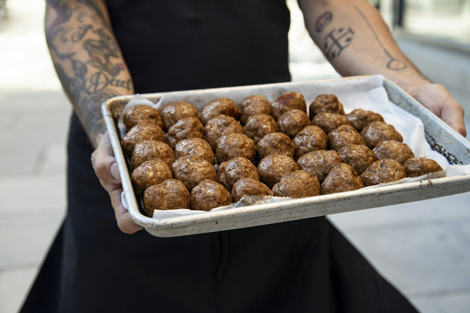 Freezer meals: a tray of baked meatballs