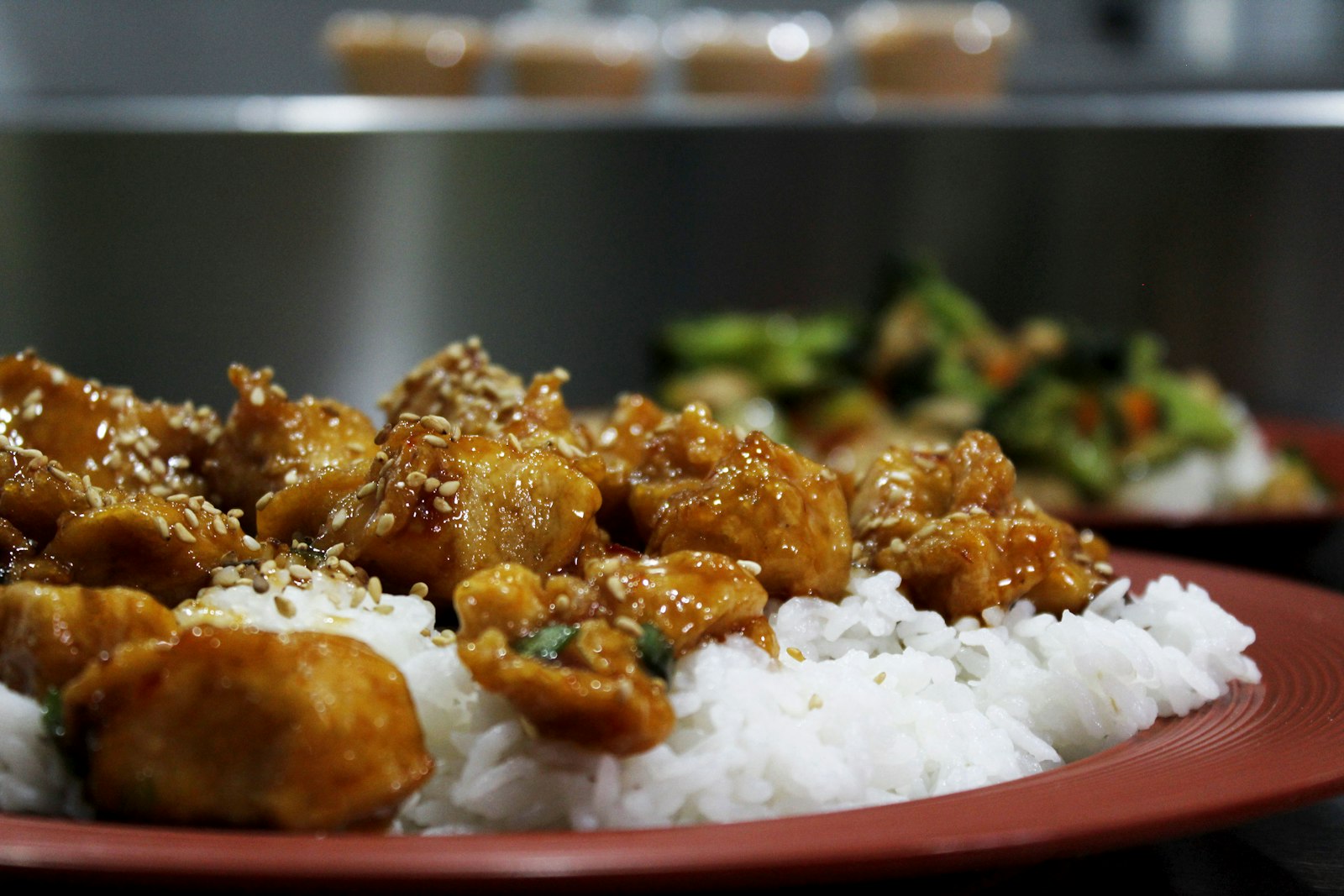 Glazed teriyaki chicken over steamed rice