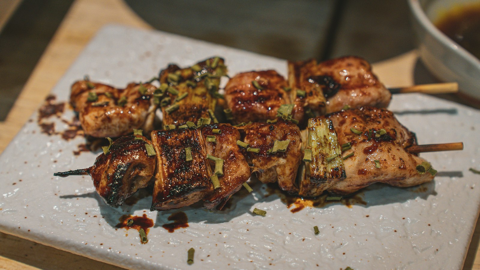 Grilled yakitori chicken skewers with glaze