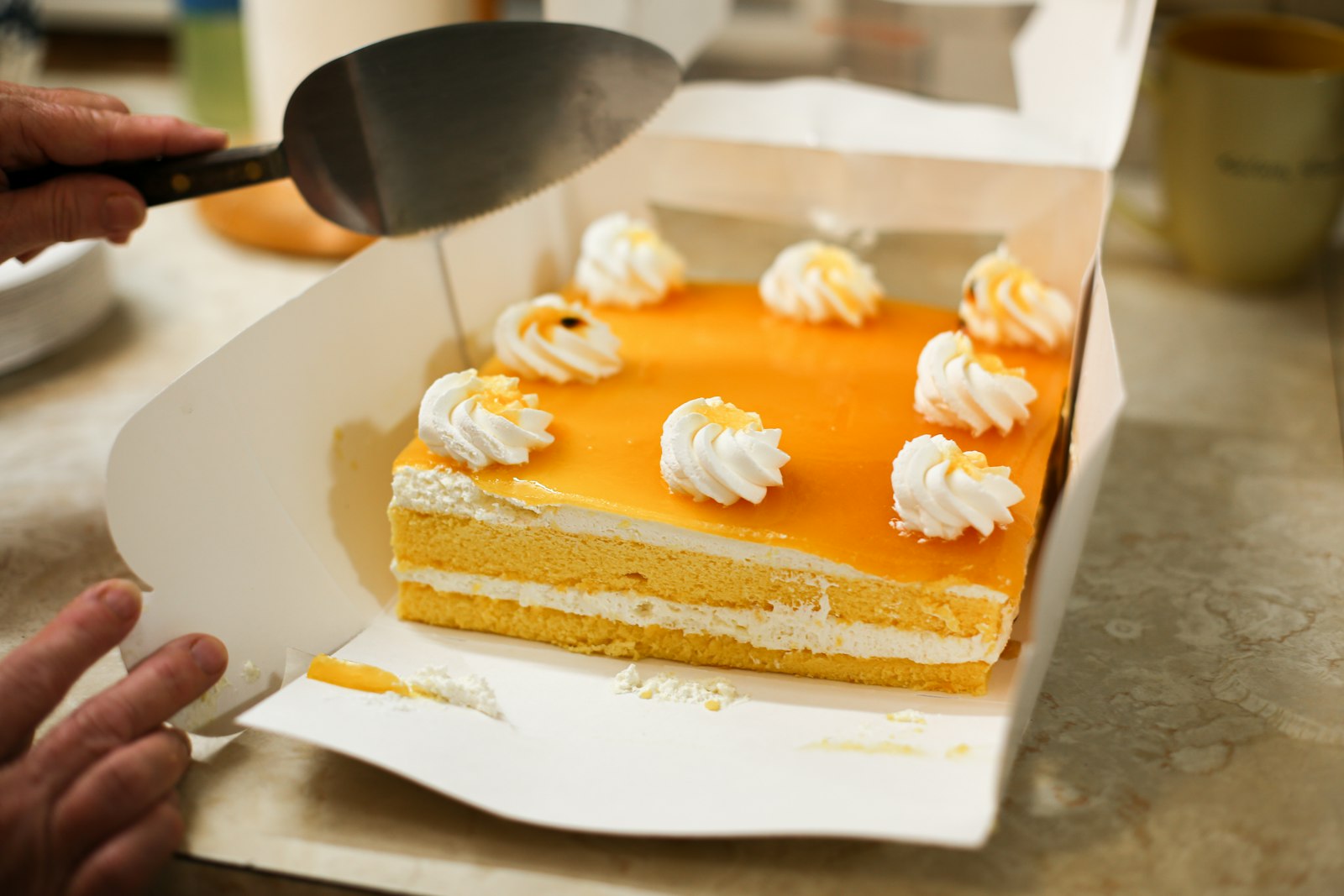 Mango float icebox cake with cream rosettes