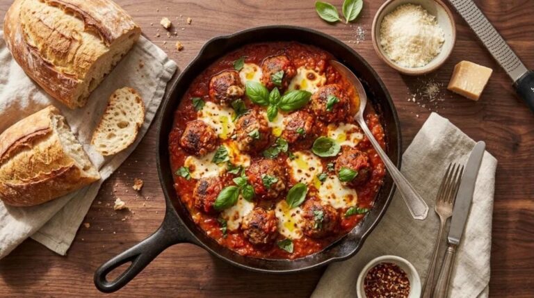 Meatball recipes cheesy skillet meatballs in marinara with mozzarella and basil