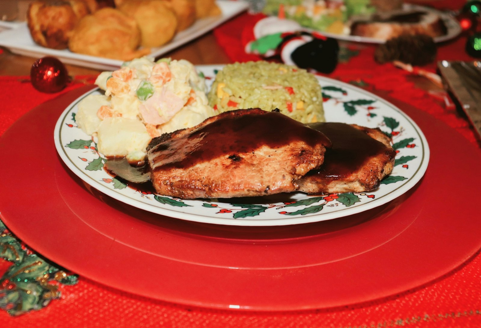Smothered pork chop with gravy and mashed potatoes