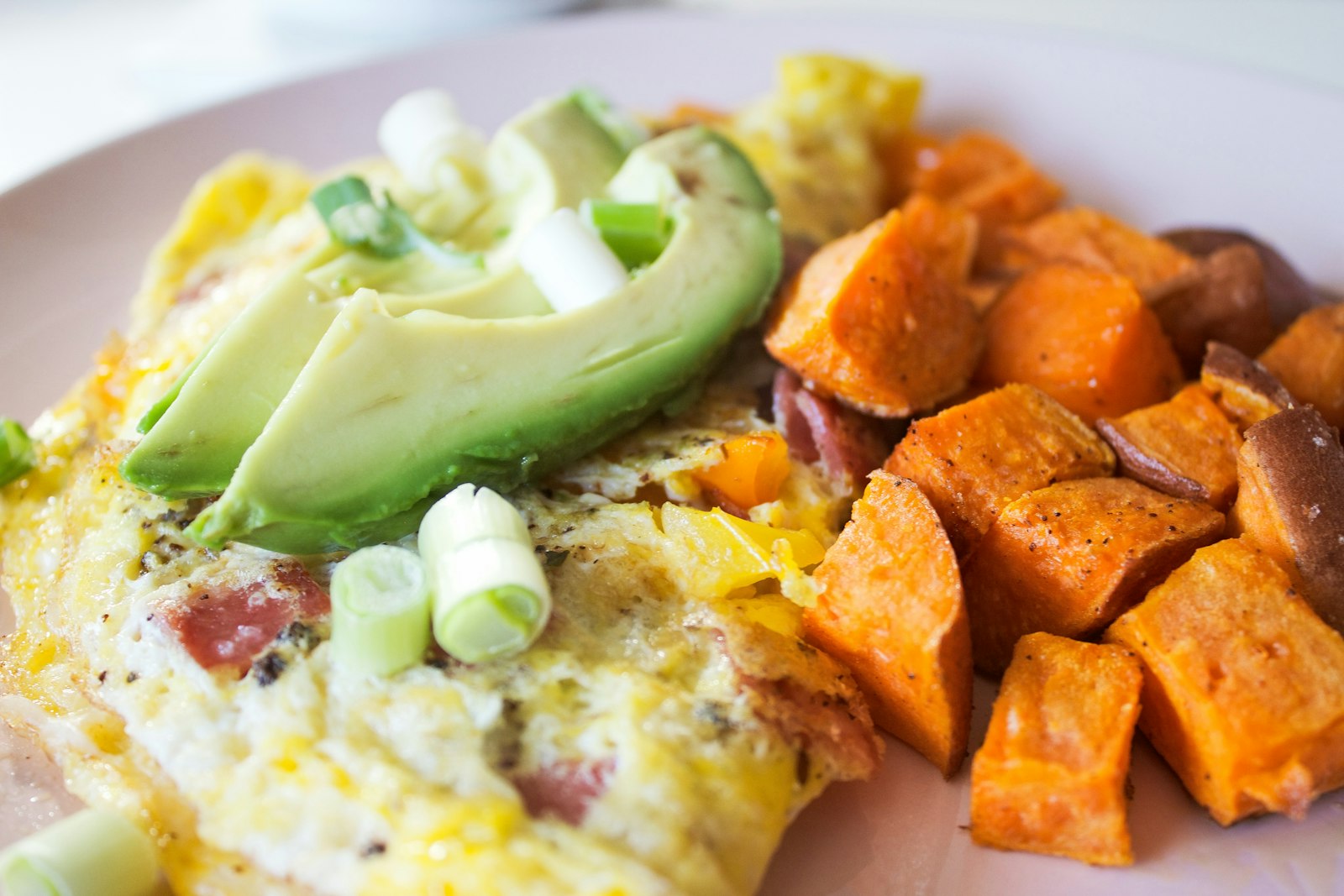 Sweet potato hash with avocado and eggs