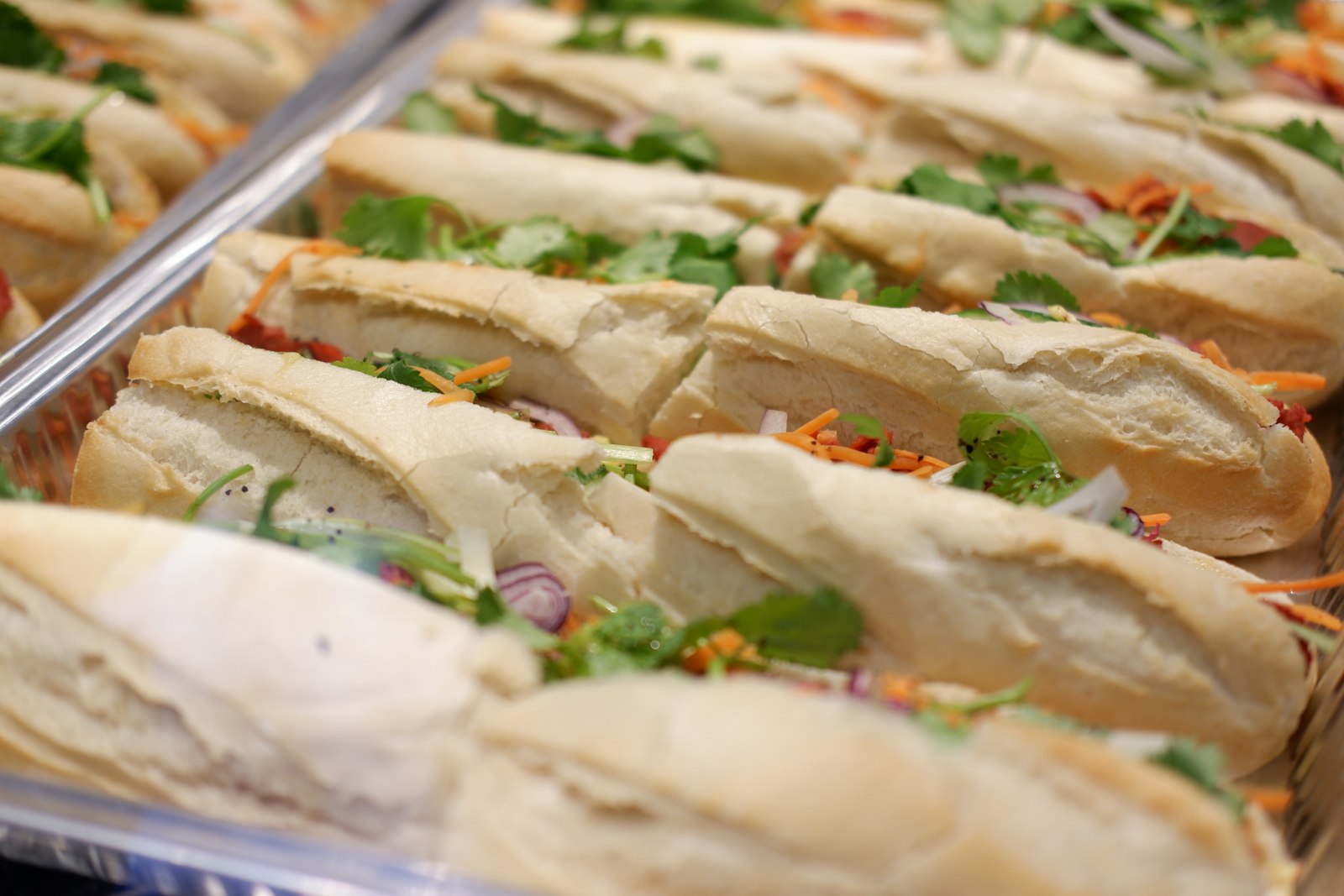 Vietnamese banh mi baguettes with pork and herbs