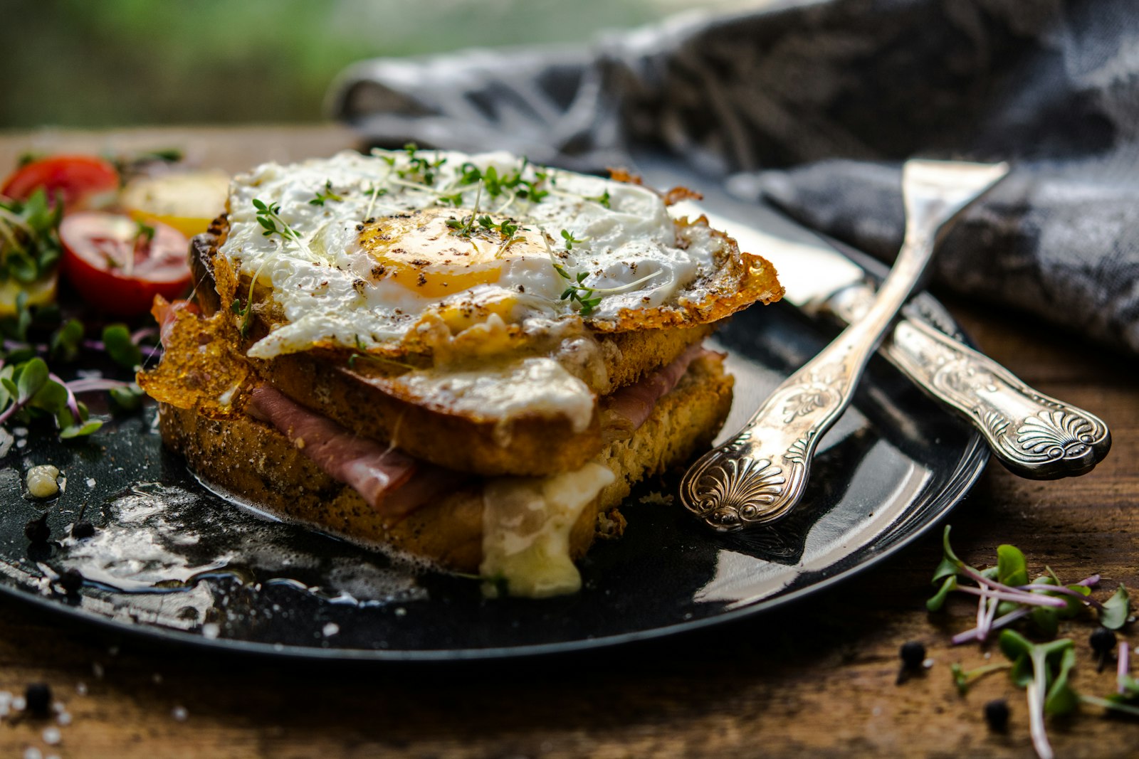 Croque monsieur with bubbling cheese sauce
