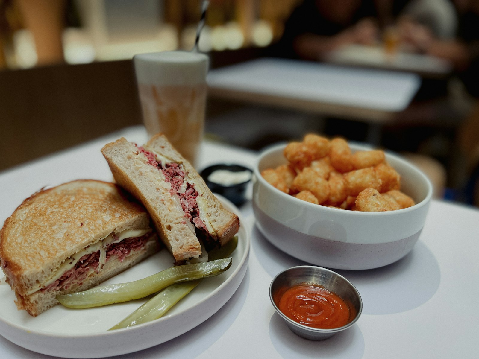 Hot sandwiches: Reuben on rye with tater tots