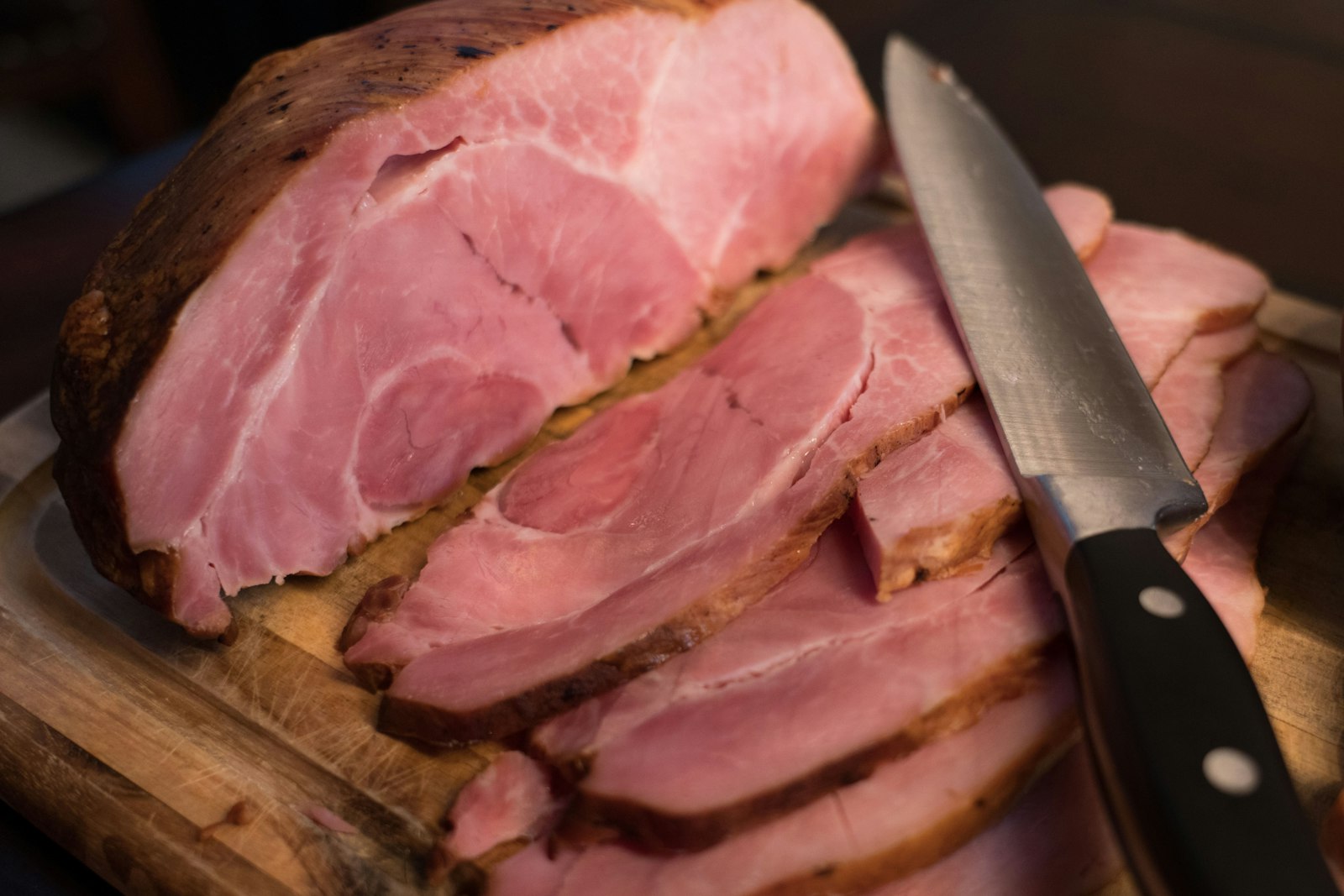 Sliced glazed ham for a small Thanksgiving dinner
