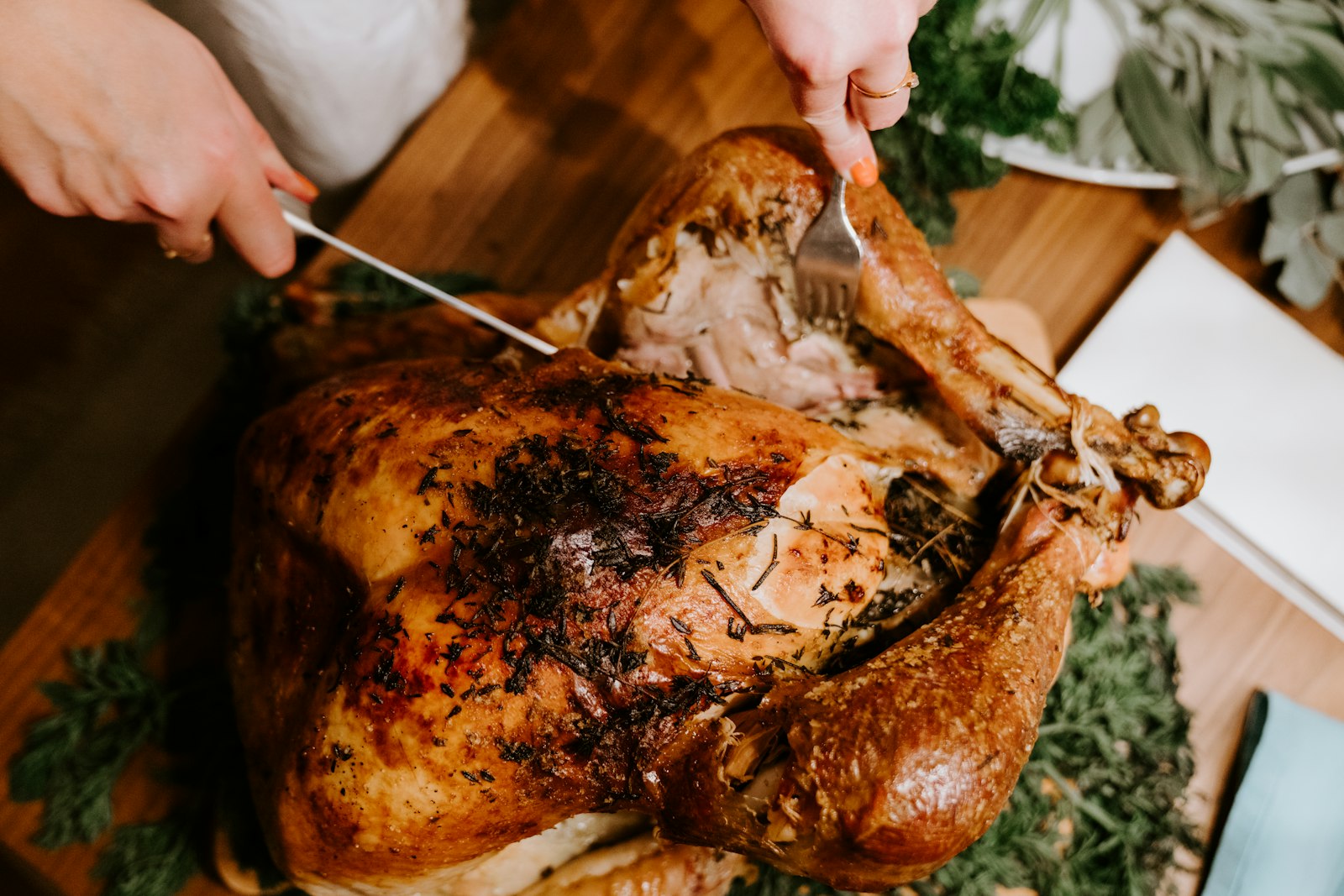 Carving a small spatchcock turkey