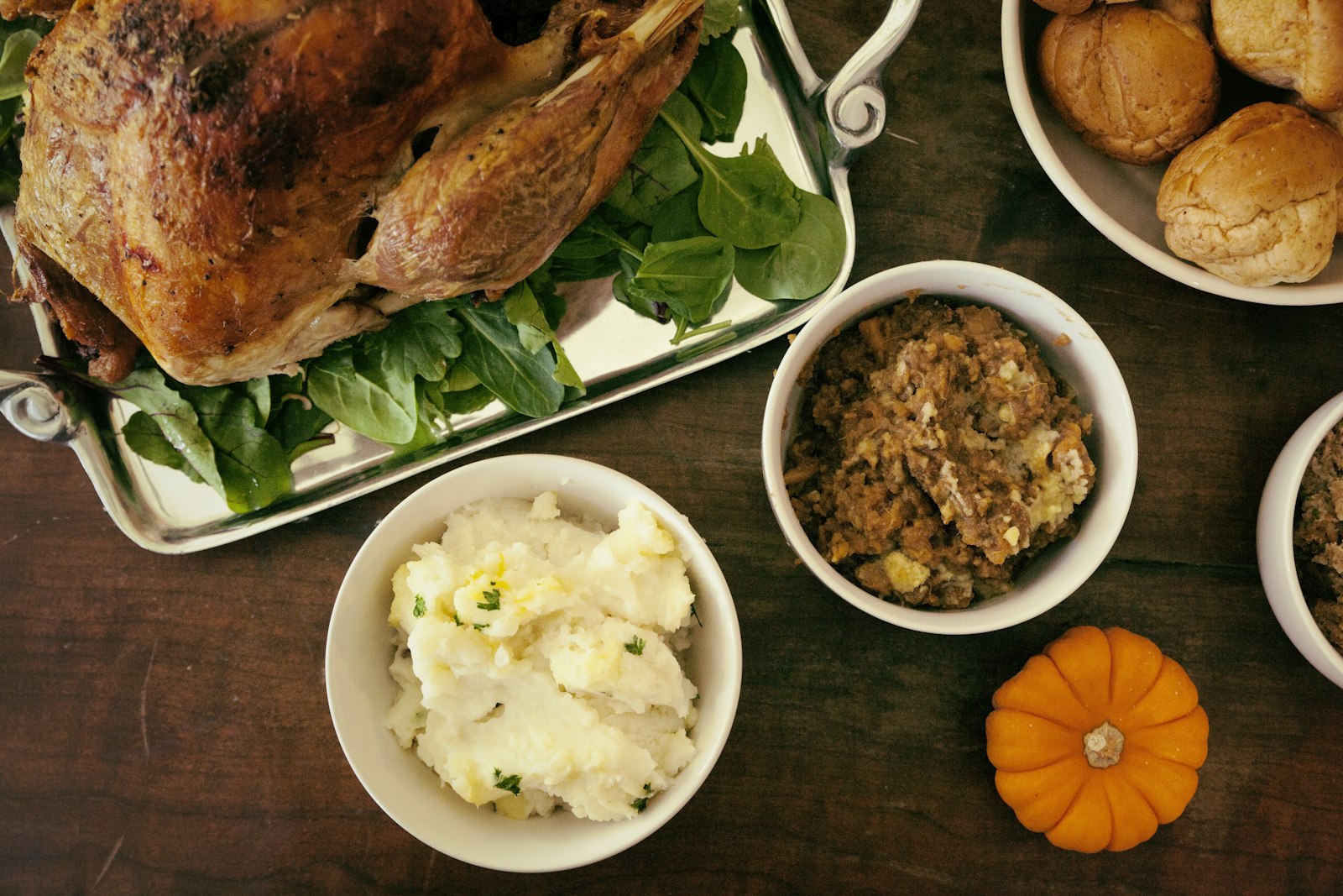 Small Thanksgiving dinner spread with sides