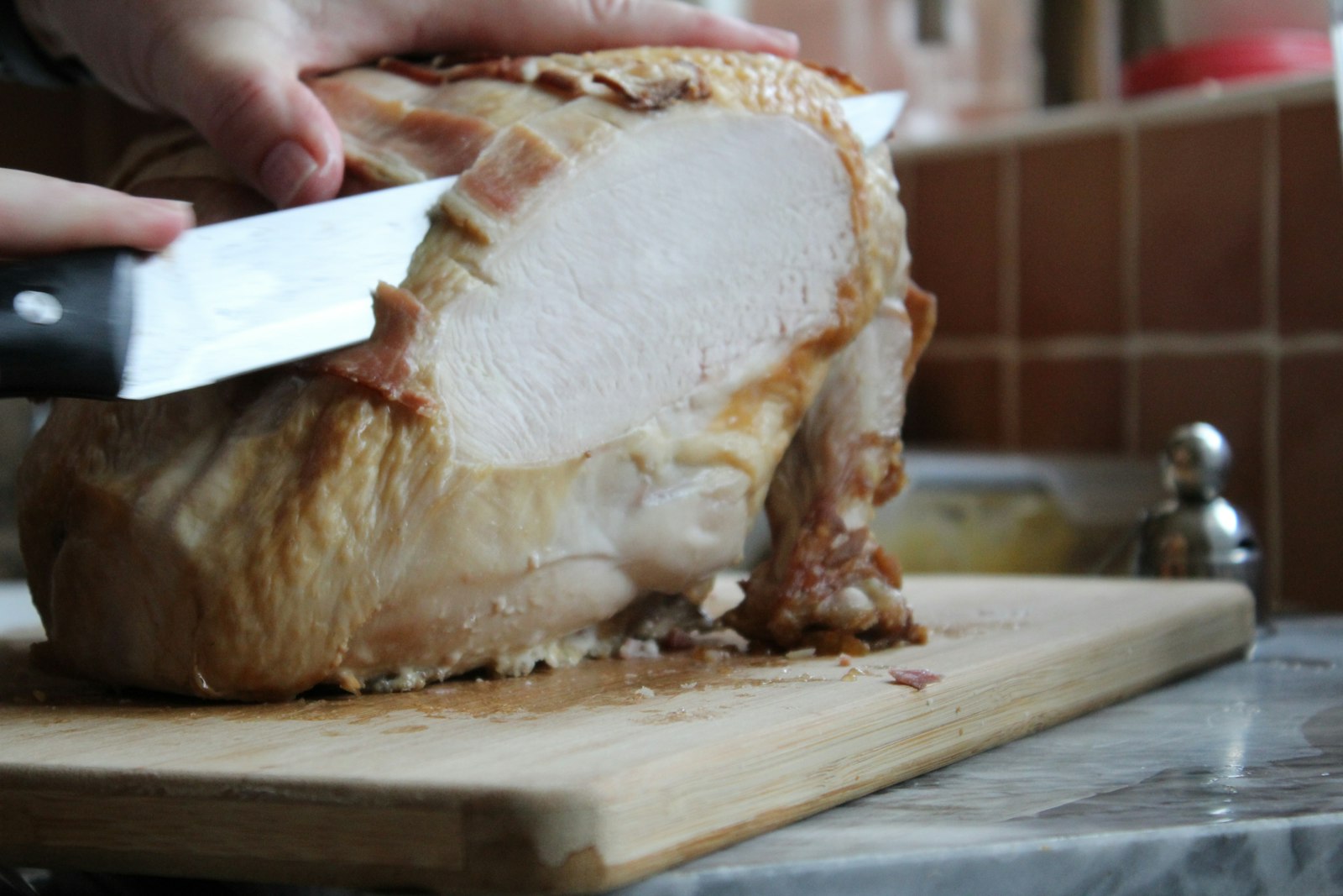 Carving a juicy turkey tenderloin