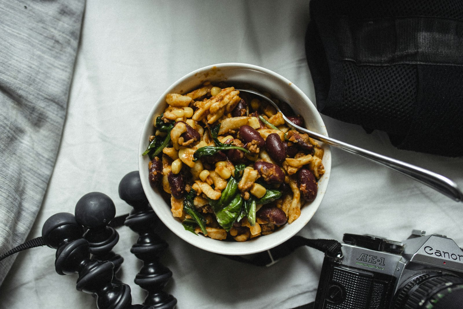 Chili recipes for kids: chili mac with beans and pasta in a white bowl